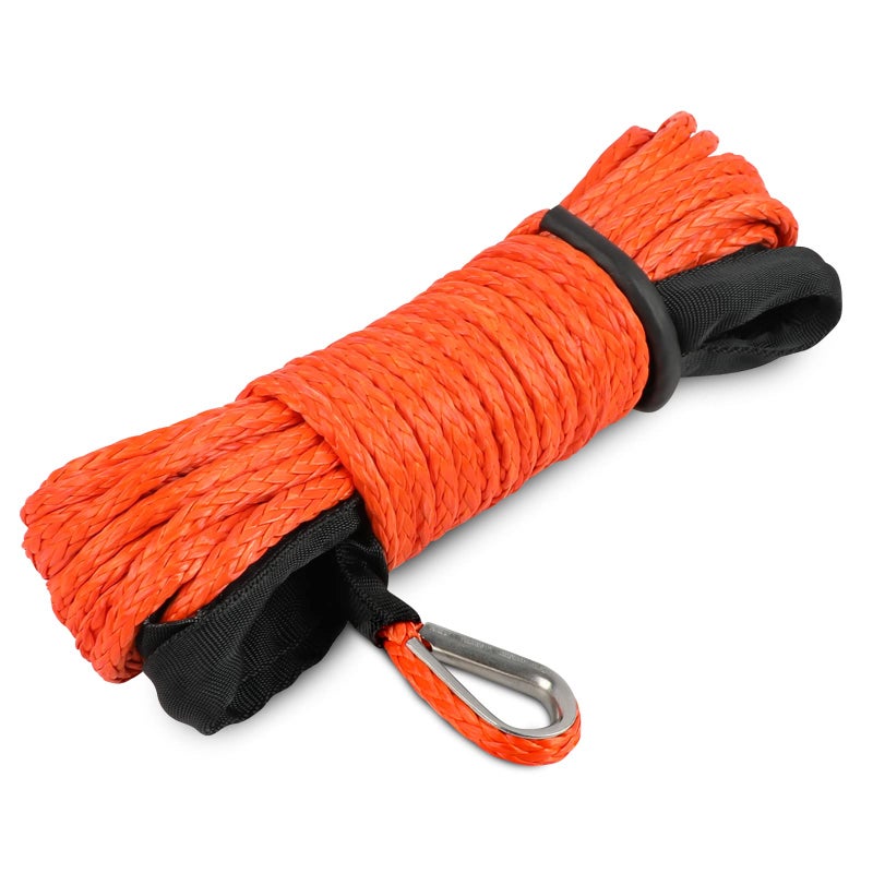 STEGODON 1/4â€™â€™ x 50ft Synthetic Winch Rope 10,000lbs Winch Line Cable with Black Protecting Sleeve for ATV UTV Boat Ramsey Synthetic Winch Rope(Orange) - Image 1